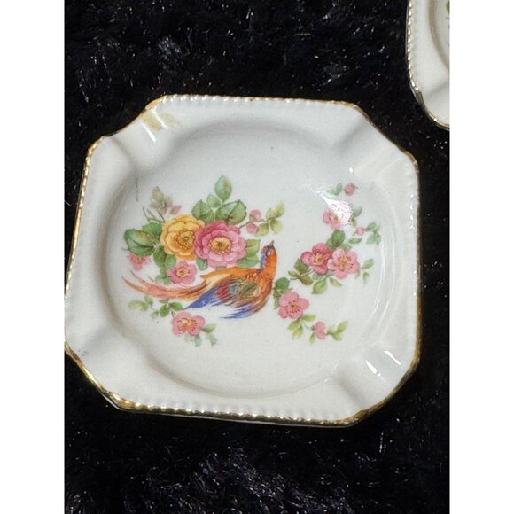 Vintage Bavaria Germany Square Porcelain Trinket Dishes Gold Trim & Floral Set 2 - Picture 3 of 8